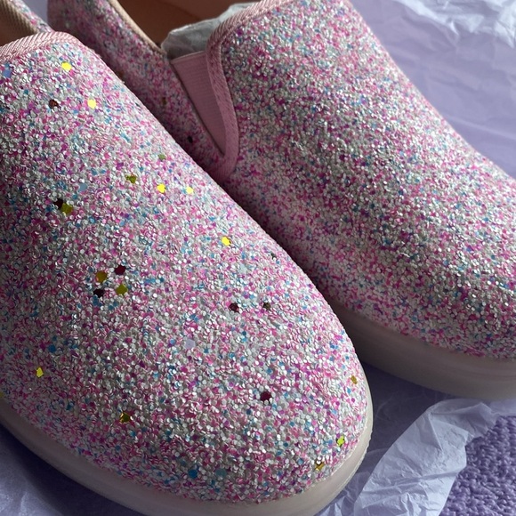 Sparkly Pink Canvas Kids Slip-On Shoes with Light-Up Soles Girls 5 - Picture 10 of 12